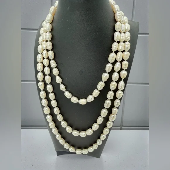64” Genuine Baroque Pearl Opera Necklace 160g Cream Ivory Statement Piece - Picture 10 of 17